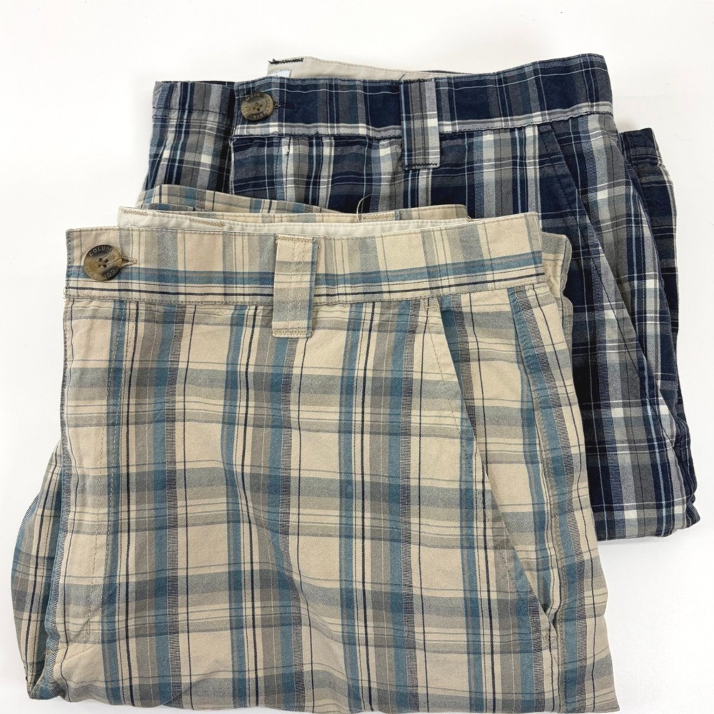 Columbia Mens Plaid Shorts Lot of 2 Blue Khaki Cotton Size 36 AM4472 10 Inseam